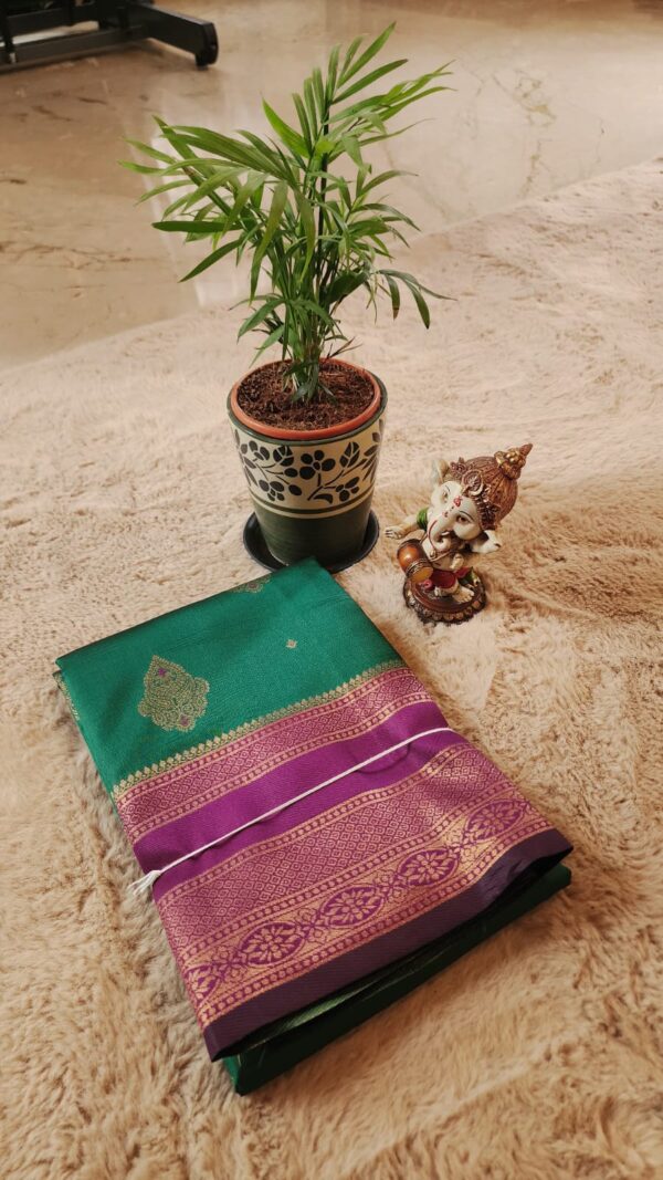 Semi Kanchi Premium SILK saree GREEN wit Purple border