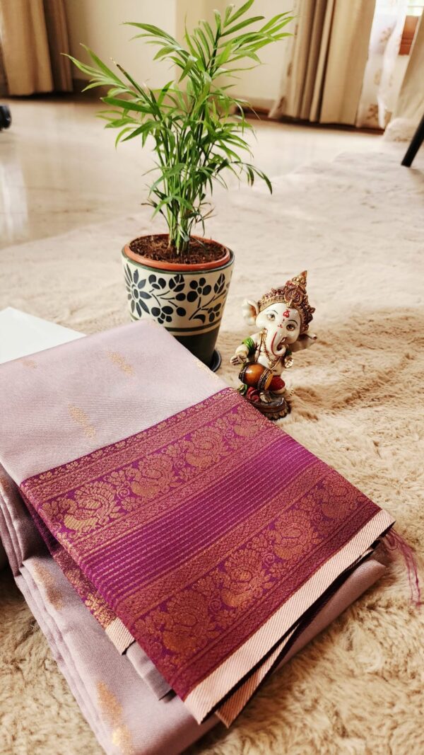 Semi Kanchi Premium SILK Saree Onion Wit Dark wine border