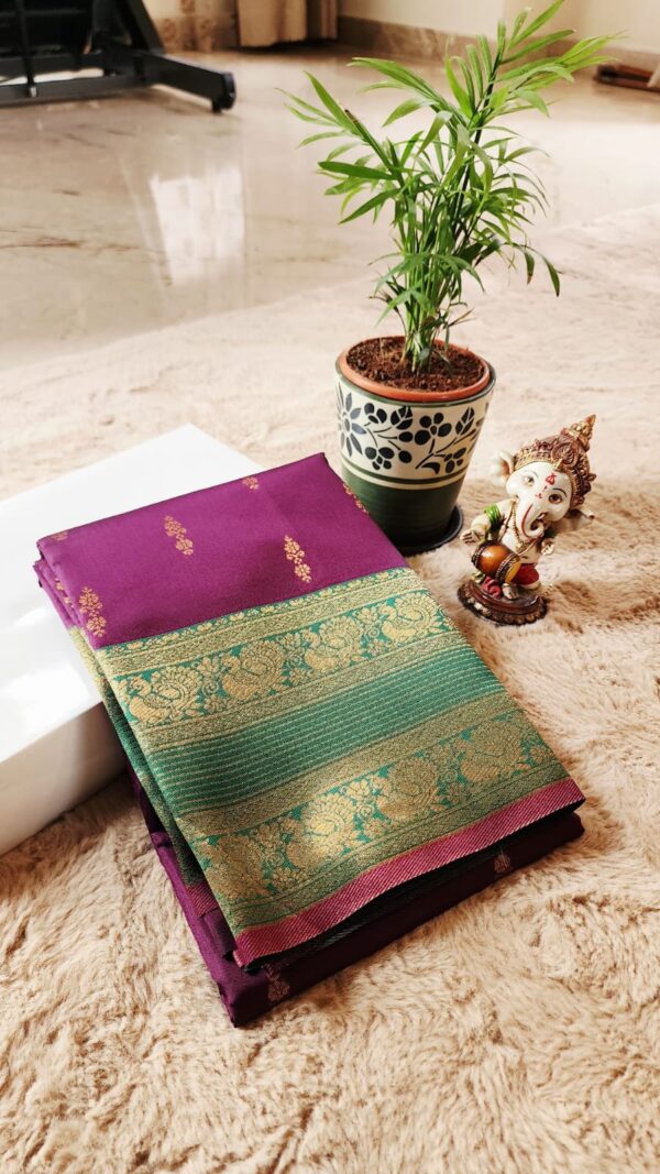 Semi Kanchi Premium SILK Saree Darkwine with Gren