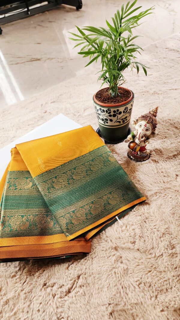 Semi Kanchi Premium SILK Saree Mango Yellow with Green border