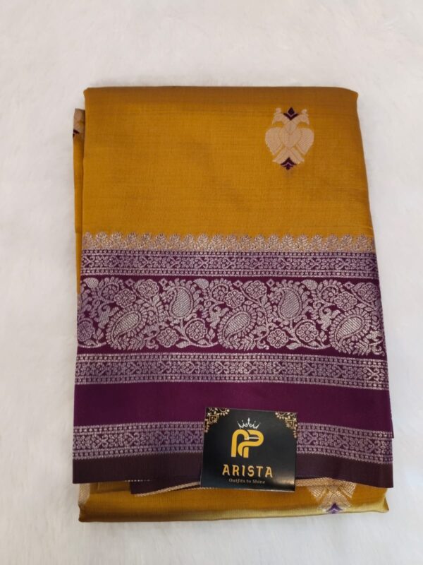 Semi Kanchi Premium SILK Saree Mustard Yellow with Wine border