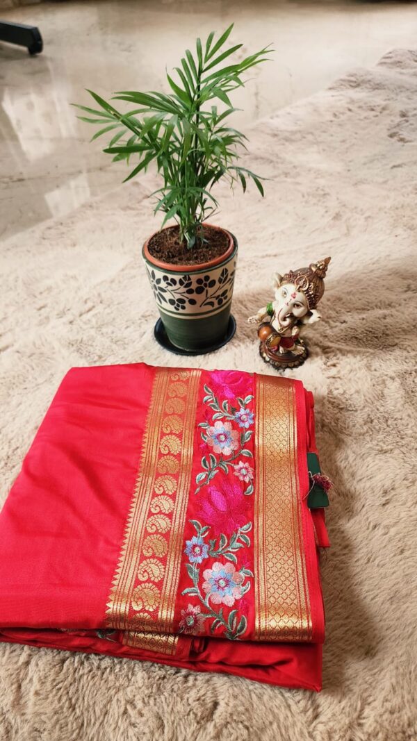 Semi Crepe Silk Red with Embroidery