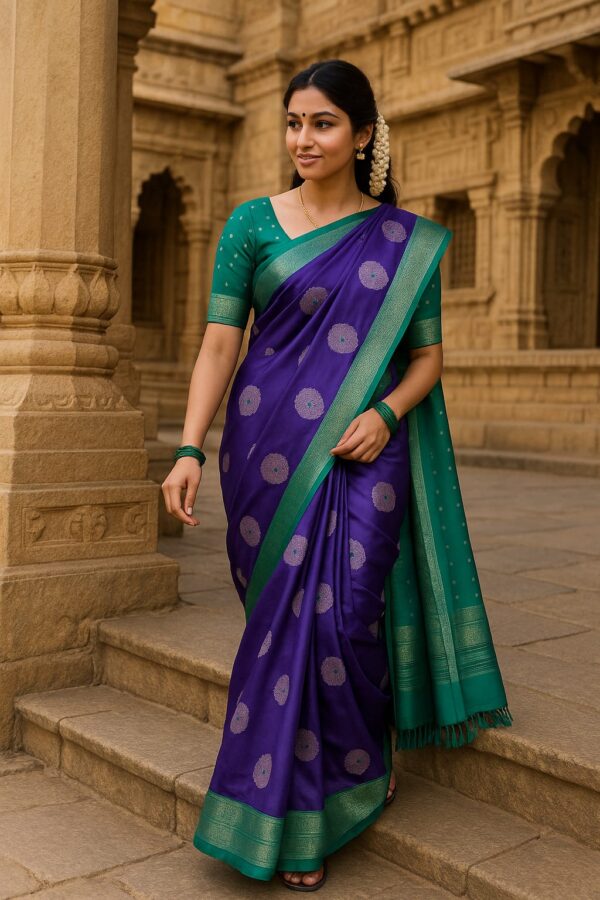 Semi Kanchi Premium SILK saree Purple with RamaGreen