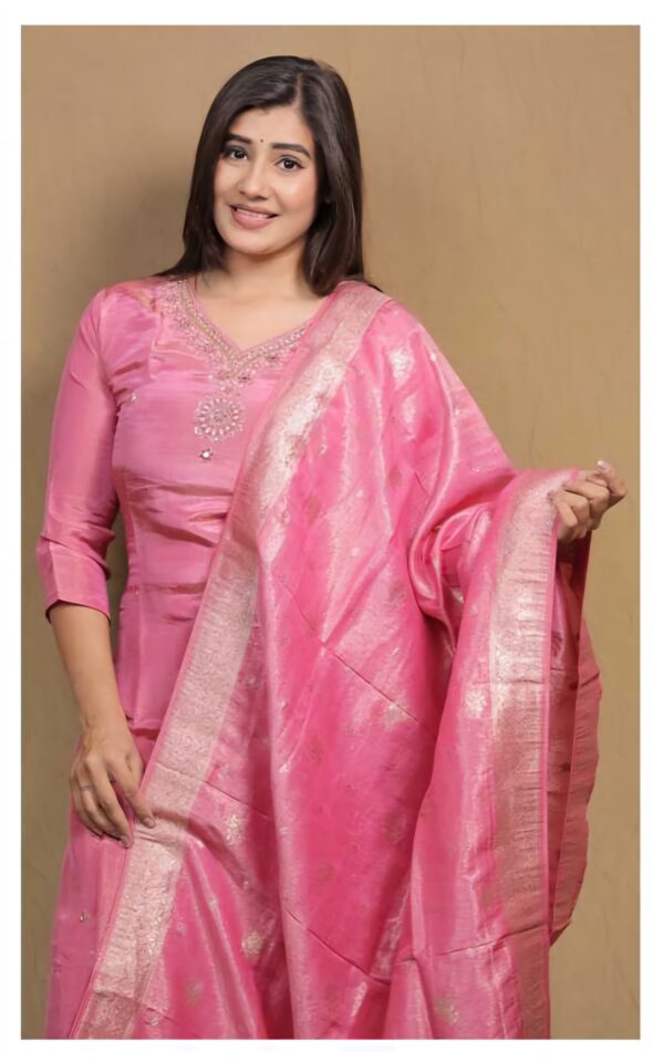 SILK blend 3Pcs Kurta set Hand Work/ Party wear PINK