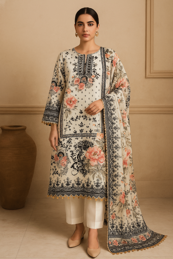 Crepe silk White Floral print 3pcs set