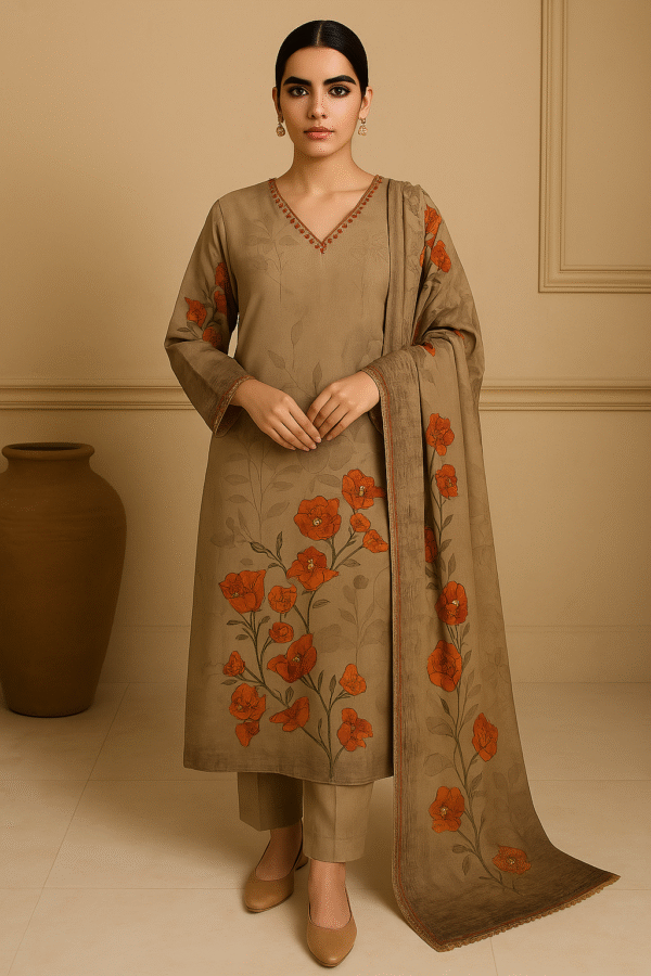 Mixed Silk floral print with Embroidery