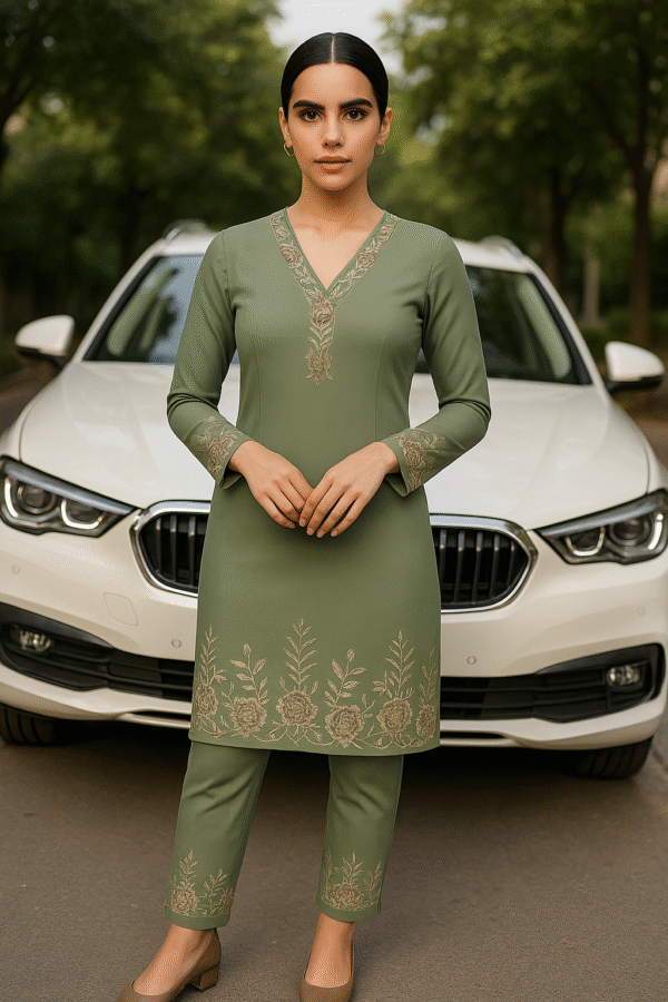 Green 2 pcs co-Ord sets with hand work & Embroidery