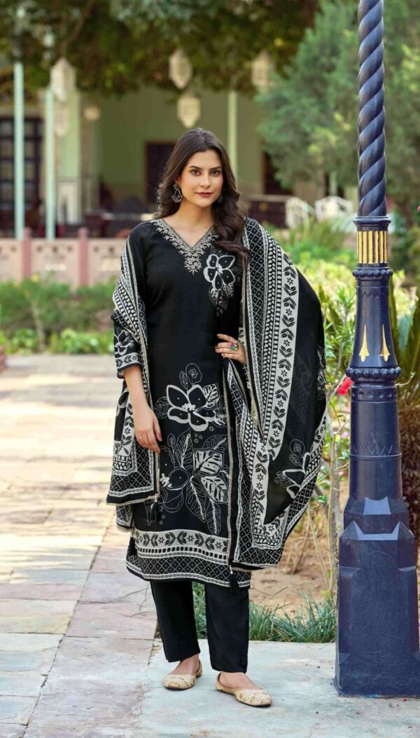 Organza Black with Floral prints and Handwork