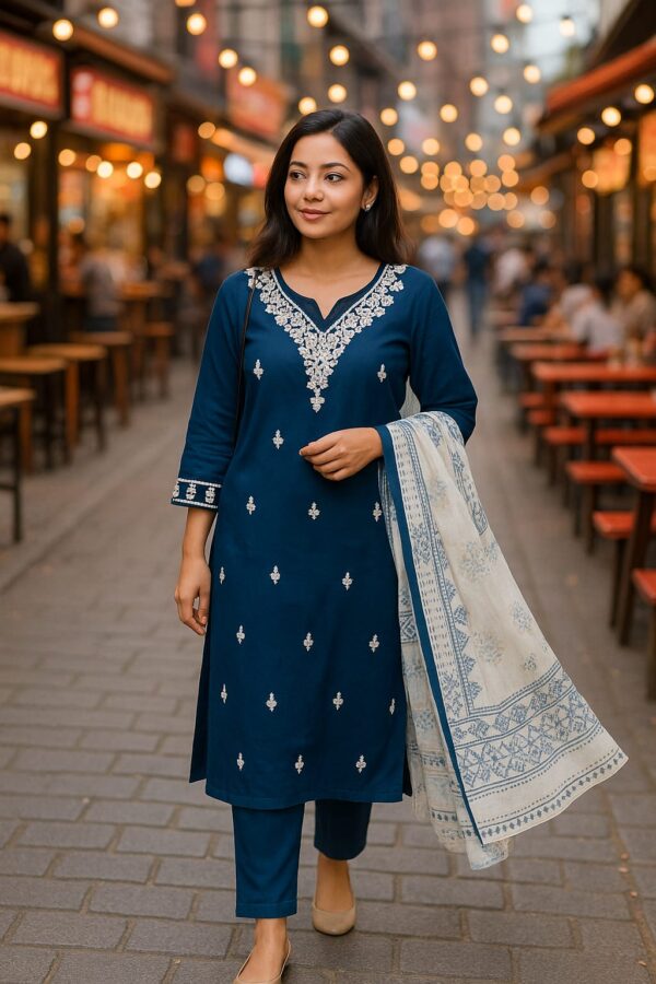 BLUE RAYON EMBROIDERY 3PCS SET