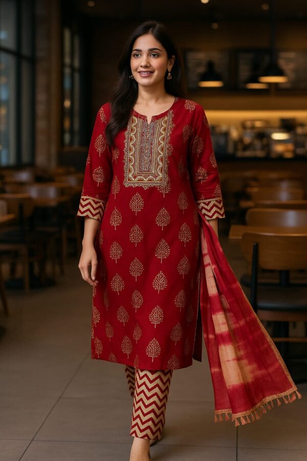 Cotton  Rayon mixed Floral Print Red