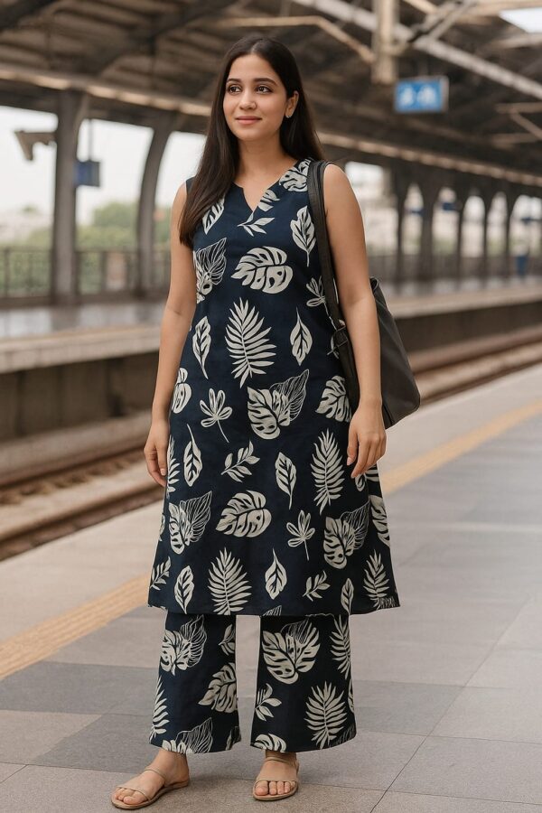 Cotton 2 pcs floral print A line Kurta BLUE