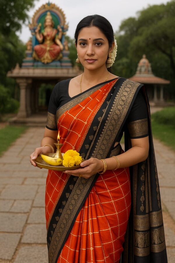 Semi Crepe Silk Vintage Orange with Black Saree