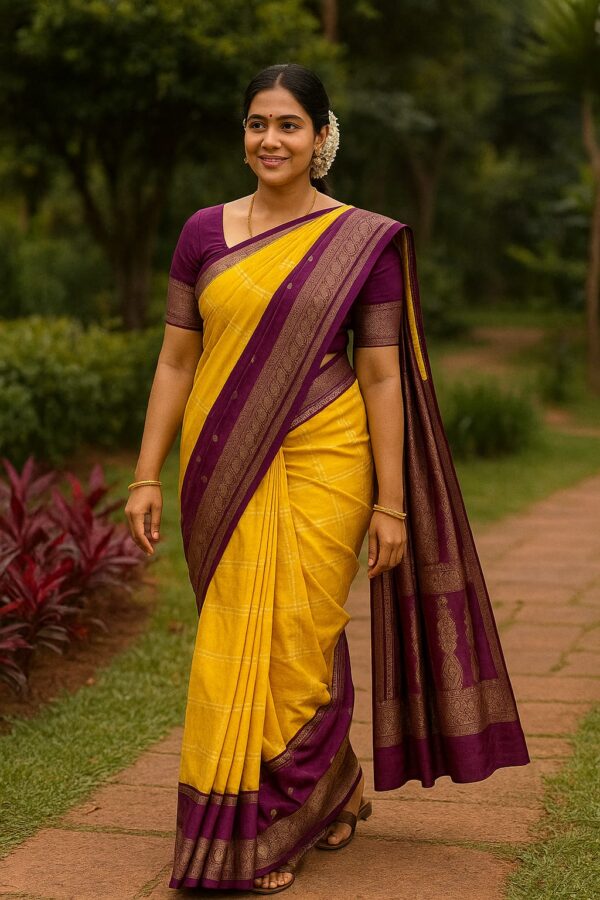 Semi Crepe Silk Vintage Yellow with Purple