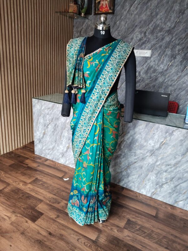 Ramagreen with Blue Embroidery Patola Saree