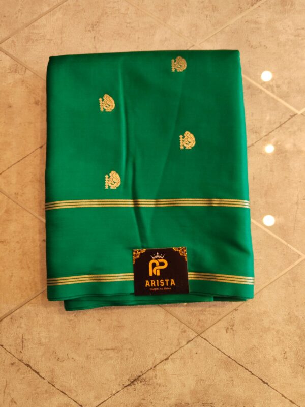 CREPE SILK Green & Golden Peacock Motifs Saree