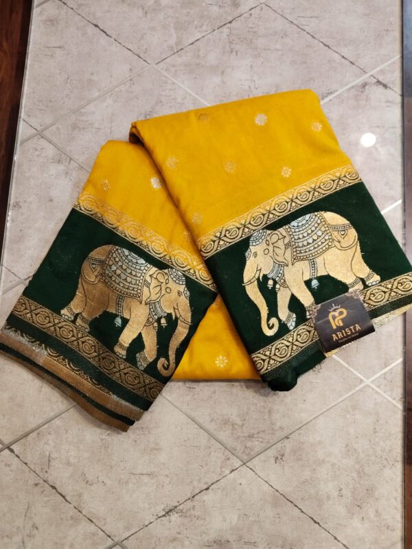 Semi Banarasi Georgette Lemon Yellow with Green( ELEPHANT BOARDER) Saree