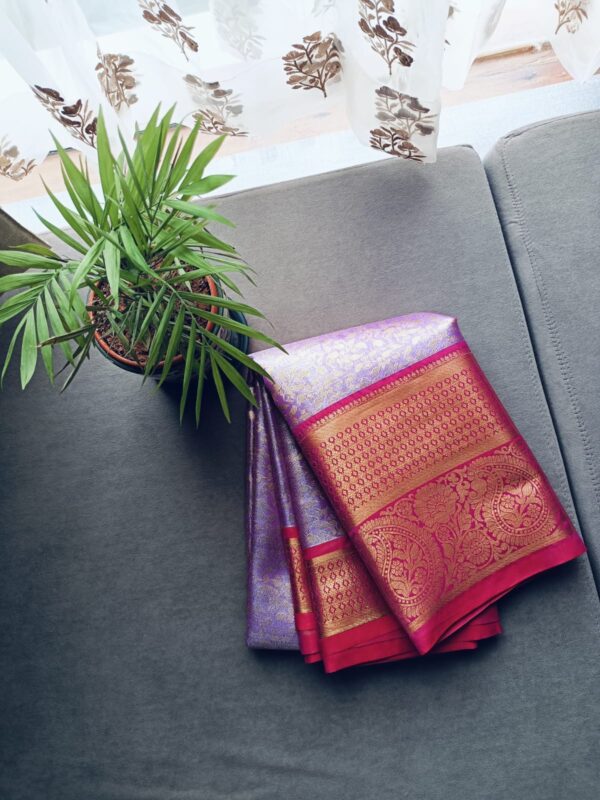 Semi Kanchi Tissu Silk Saree Purple with Pink Boarder