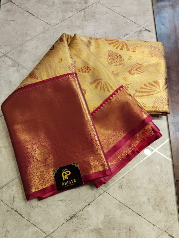 Semi Kanchipuram Tissue Silk Saree Premium Gold &Pink